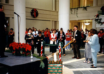 DCRI founder and Executive Director Rob Califf cuts a ribbon to mark the opening of the North Pavilion building in Dec. 2008.