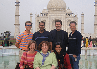 Former DCRI employees Lisa Berdan, Betsy Reid, and Rob Califf visit with research colleagues in India.