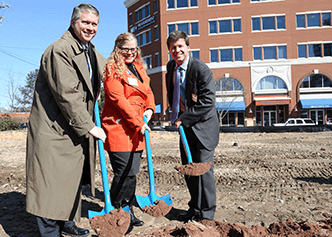 David Sielaty, Kristen Tuminski, and Eric Peterson at the ceremonial groundbreaking for the Morris Building in March 2017.