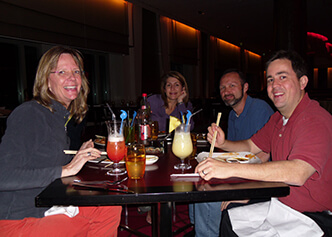 Lisa Berdan, Jennifer Green, Ty Rorick, and Adrian Hernandez enjoying dinner in 2011 while in Dubai for an EXSCEL Steering Committee meeting.
