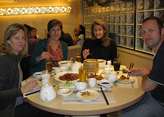 Lisa Berdan, Mary Ann Sellers, Jennifer Green, and Ty Rorick enjoy local cuisine during the EXSCEL investigator meeting held in Hong Kong in 2010.