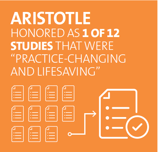 Aristotle honored as 1 of 12 studies that were practice-changing and lifesaving