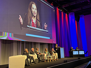 DCRI faculty member Sana Al-Katib is shown discussing certifying physicians and allied professionals in cardiac implantable electronic device therapy and invasive cardiac electrophysiology at ESC 2024.