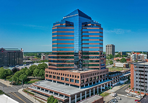 Skyline image of the DCRI's office building, the Durham Centre, in downtown Durham