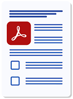 Icon of a PDF document showing generic text lines and two empty checkboxes, with a red Adobe PDF logo at the top