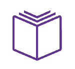 A purple illustration of a book symbolizing publications.