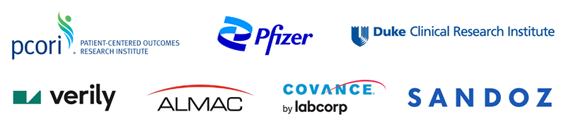 Logos of the organizations that made the HEROES Research Program possible, including: PCORI, Pfizer, DCRI, Verily, Almac, Covance, Sandoz (Novartis)