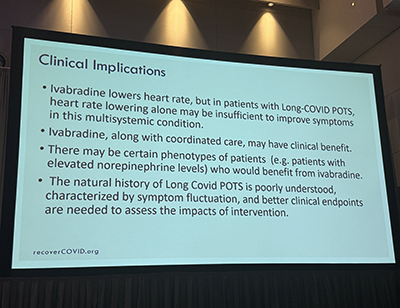 A slide showing the clinical implications of the RECOVER-AUTONOMIC study results.