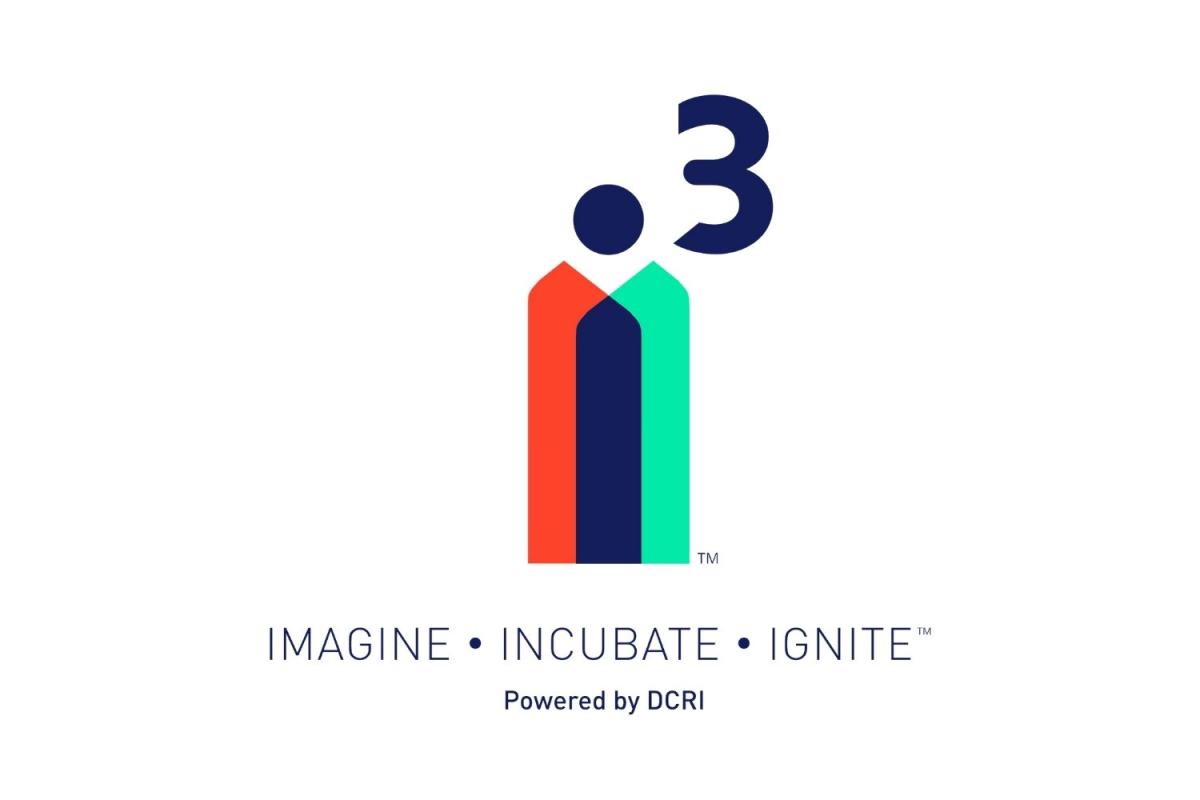 The i-Cubed logo features three lowercase is, with a superscript 3 and the words "imagine, incubate, ignite", powered by DCRI