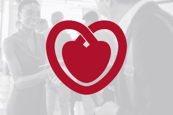 A grayed out image in the background shows a man and woman shaking hands. In the foreground, a stylized heart, the logo of the European Society of Cardiology, is shown.