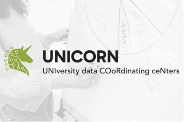 A graphic showing a Unicorn shaped logo. It says UNICORN UNIversity data COoRdinating ceNters