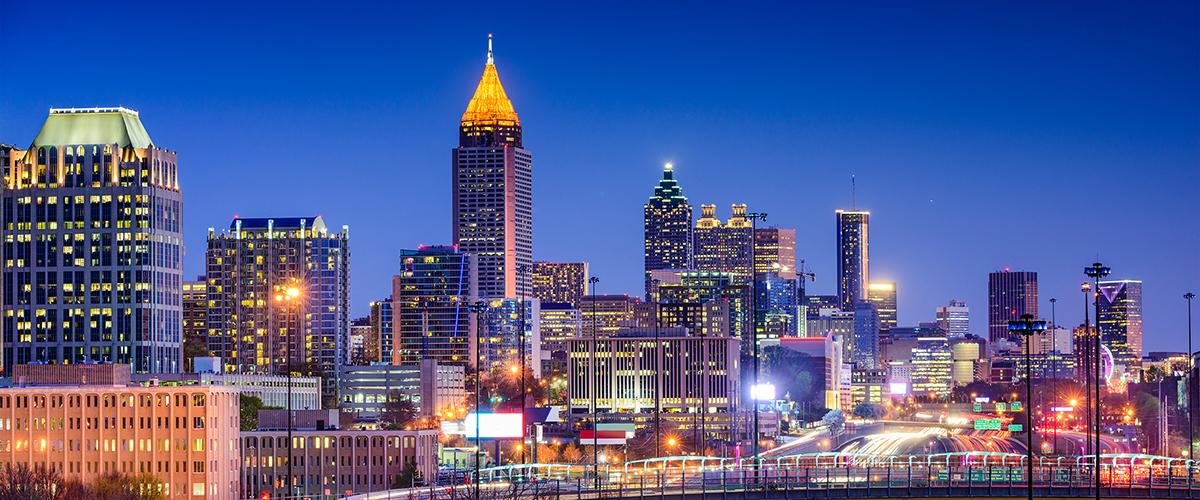 The Atlanta skyline at night.