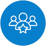Icon of three people with a star in the middle, symbolizing our outstanding leadership at the DCRI