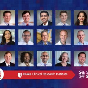 A graphic featuring portraits of DCRI faculty participating in AHA 2024 Scientific Sessions. 