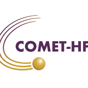 The COMET-HF logo is purple and yellow, showing a comet orbiting around the words COMET-HF
