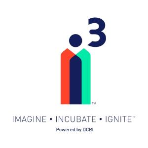 The i-Cubed logo features three lowercase is, with a superscript 3 and the words "imagine, incubate, ignite", powered by DCRI