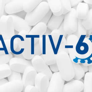 The ACTIV-6 study logo is set against a faded background showing a collection of white pills similar to Metformin.
