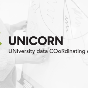 A graphic showing a Unicorn shaped logo. It says UNICORN UNIversity data COoRdinating ceNters